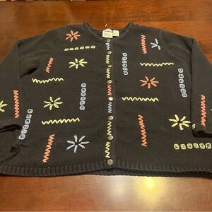 Christopher & Banks Hand Embroidered Vintage Y2K Cardigan Sweater- 1X